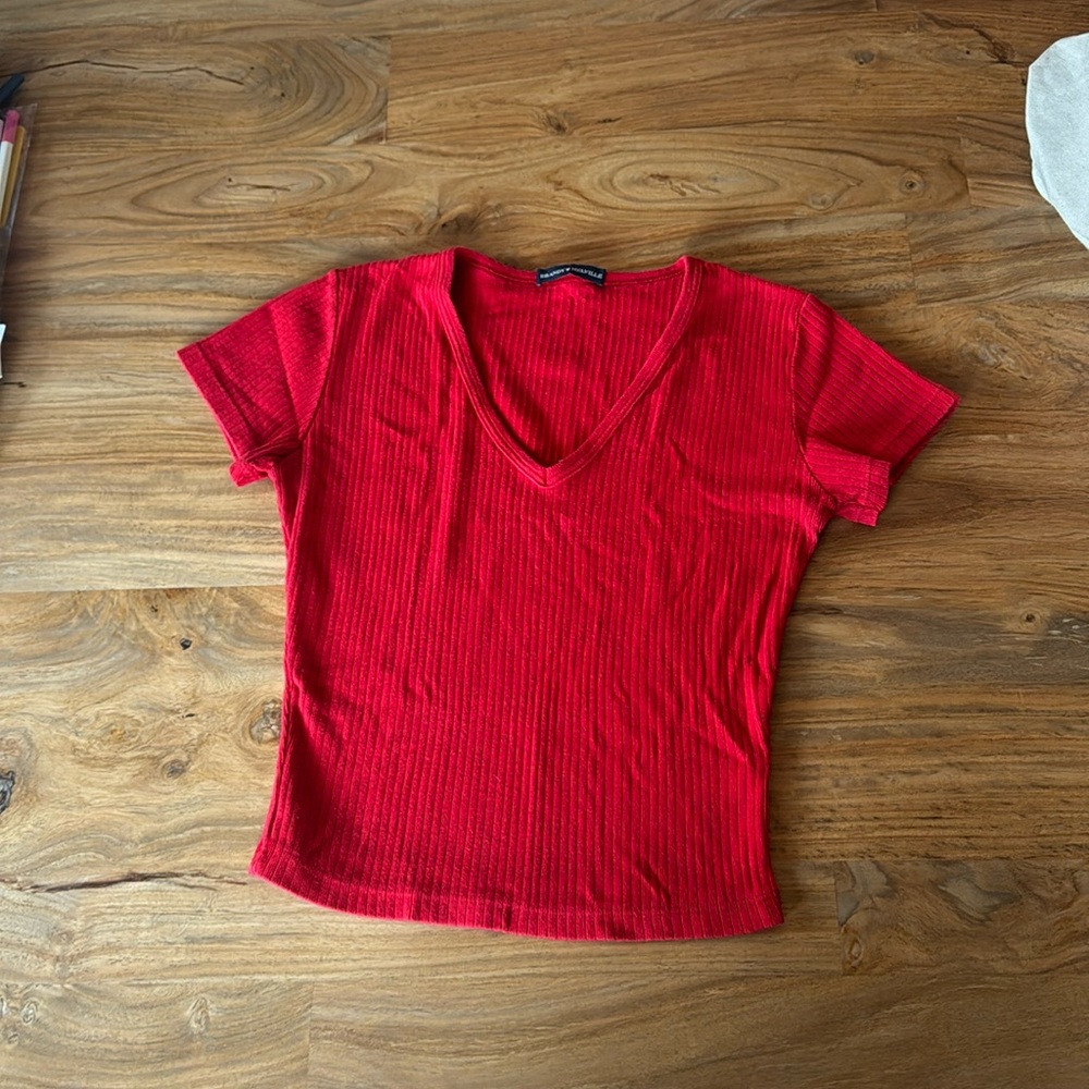 Red V-neck brandy Melville top